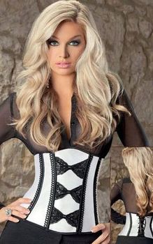 Ivory Satin With Black Bow Lace Cincher corset